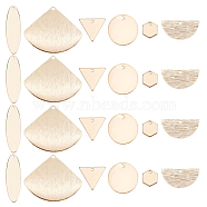 HOBBIESAY 24Pcs 6 Style Brass Pendant, Long-Lasting Plated, Nickel Free, Brushed, Half Round & Triangle & Hexagon, Real 18K Gold Plated, 9~27x8~29.5x0.4~1mm, Hole: 1~1.5mm, 4pcs/style(KK-HY0001-49)