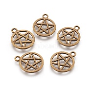 Tibetan Style Alloy Flat Round with Star Pendants, Wicca Pendants, Pentacle, Lead Free & Nickel Free, Antique Bronze, 20.5x16.9x1.7mm, Hole: 2.2mm(X-TIBEP-5248-AB-FF)