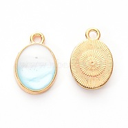 Alloy Enamel Charms, Oval, Light Gold, Light Sky Blue, 15x10x3mm, Hole: 1.6mm(X-ENAM-S121-055A)
