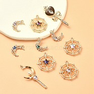 10Pcs 10 Styles Zinc Alloy with Glass Rhinestone Pendants, with Resin Pearl Beads, Moon & Star & Heart & Magic Wand, Mixed Color, 20~46x14~25x3~5mm, Hole: 1.6~22mm, 1Pc/style(FIND-YW0004-27)