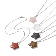 Natural Gemstone Star Pendants Necklace, 304 Stainless Steel Jewelry for Women, 45x0.2cm(NJEW-JN04197)