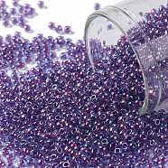 TOHO Round Seed Beads, Japanese Seed Beads, (252) Inside Color Aqua/Purple Lined, 11/0, 2.2mm, Hole: 0.8mm, about 1110pcs/10g(X-SEED-TR11-0252)