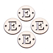 Unfinished Natural Poplar Wood Links Connectors, Laser Cut, Flat Round with Word, Letter.E, 29.5x2.5mm, Hole: 2.5mm(WOOD-S045-140B-01E)