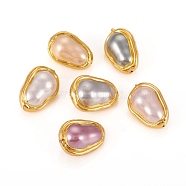 Shell Pearl Beads, with Golden Plated Edge Brass Findings, Teardrop, Mixed Color, 23~23.5x16~16.5x12~13mm, Hole: 0.8mm(BSHE-L003-05)