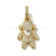 Rack Plating Brass Micro Pave Clear Cubic Zirconia Pendants, Real 18K Gold Plated, Long-Lasting Plated, Lead Free & Cadmium Free, Human, White, 30.5x14x9mm, Hole: 5.5mm(KK-R158-02A-G)