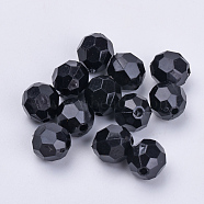 Acrylic Beads, Faceted, Round, Black, 12x11.5mm, Hole: 1.7mm, about 550pcs/500g(TACR-Q257-12mm-V72)