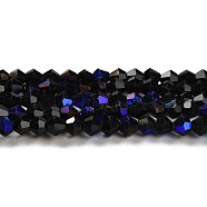 Opaque Solid Color Electroplate Glass Beads Strands, AB Color Plated, Faceted, Bicone, Black, 3.5~3.8x3mm, Hole: 0.8mm, about 113~115pcs/strand, 14.17~14.37 inch(36~36.5cm)(EGLA-A039-P3mm-L17)