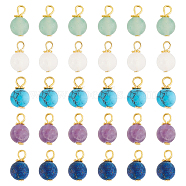 60Pcs Frosted Natural & Synthetic Gemstone Charms, with Golden Tone Alloy & Iron Findings, Mixed Dyed and Undyed, Round, 13.5x8mm, Hole: 3mm(FIND-FH0004-55)