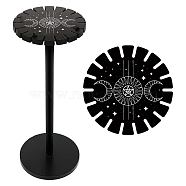 Wooden Wheel, Wooden Display Shelf, Black Holder Stand, Rustic Divination Pendulum Storage Rack, Witch Stuff, Moon Phase Pattern, 120x10mm, Hole: 20mm(DJEW-WH0047-003)