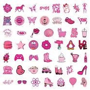 50Pcs PVC Self-Adhesive Cartoon Stickers, Waterpoof Decals for Kid's Art Craft, Mixed Shapes, Hot Pink, 40~60mm(STIC-PW0018-05)