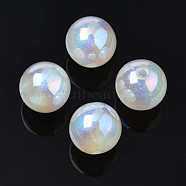 Rainbow Iridescent Plating Acrylic Beads, Glitter Beads, Round, White, 15.5mm, Hole: 1.6~1.8mm(PACR-S221-008A-01)