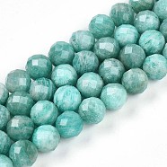 Natural Amazonite Beads Strands, Round with Faceted, 7.5~8mm, Hole: 1mm, about 23~26pcs/strand, 7.36~7.72''(18.7~19.6cm)(G-S345-8mm-25)