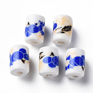 Handmade Porcelain Beads, Famille Rose Style, Column with Flower Pattern, Blue, 12.5x8.5mm, Hole: 3mm(PORC-T007-18)