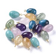 Natural Mixed Stone Pendants, with 925 Sterling Silver Loop, Teardrop, Golden, 17.5~18.5x9.5mm, Hole: 1.4mm(G-L547-043G)
