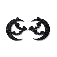 Acrylic Pendant with Glitter Powder, Crescent Moon with Bat, Black, 39x34x2mm, Hole: 1.6mm(ENAM-D045-04D)