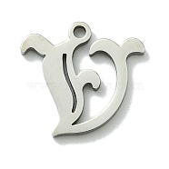 201 Stainless Steel Pendants, Stainless Steel Color, Old Initial Letters Charms, Letter V, 19x20x1.6mm, Hole: 1.8mm(STAS-B055-01P-V)