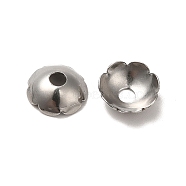 304 Stainless Steel Bead Caps, Multi-Petal, Flower, Stainless Steel Color, 8x2.5mm, Hole: 2mm(STAS-D244-01P)
