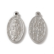 201 Stainless Steel Pendants, Oval with Saint Charm, Stainless Steel Color, 25x13.5x3mm, Hole: 1.5mm(STAS-J401-VC614)