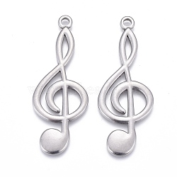 304 Stainless Steel Pendants, Laser Cut, Musical Note, Stainless Steel Color, 44x17x1.5mm, Hole: 2mm(STAS-F249-40P)