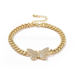 Clear Cubic Zirconia Butterfly Link Bracelet, Brass Jewelry for Women, Golden, 7-1/4 inch(18.5cm)(BJEW-B068-07)