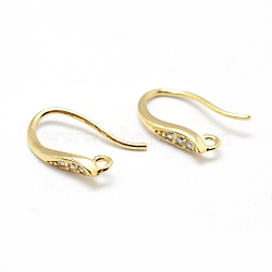 Brass Micro Pave Cubic Zirconia Earring Hooks, with Horizontal Loop, Lead Free & Nickel Free & Cadmium Free, Real 18K Gold Plated, 13x8x2mm, Hole: 1mm, 18 Gauge, Pin: 1mm(ZIRC-P071-30G-NR)
