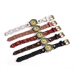 Women's Braided Leather Quartz WristWatches, with Alloy Watch Head, Mixed Color, 245x20mm(WACH-O007-02)