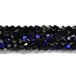 Opaque Solid Color Electroplate Glass Beads Strands, AB Color Plated, Faceted, Bicone, Black, 3.5~3.8x3mm, Hole: 0.8mm, about 107~110pcs/strand, 32.5~34cm(EGLA-A039-P3mm-L17)
