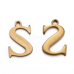 304 Stainless Steel Alphabet Charms, Antique Bronze, Letter.S, 12x8x1mm, Hole: 1mm(STAS-H122-S-AB)