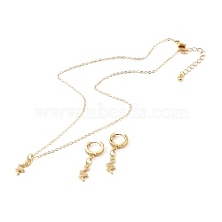 Earring & Necklace Sets, with Brass Cable Chains & Curb Chains & Brass Huggie Hoop Earring Findings, 304 Stainless Steel Lobster Claw Clasps and Brass Micro Pave Clear Cubic Zirconia Pendants, Snake, Golden, 16.3 inch(41.5cm)(SJEW-JS01194)