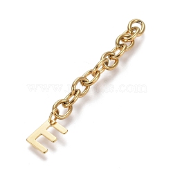 304 Stainless Steel Chain Extender, with Cable Chain and Letter Charms, Golden, Letter.E, Letter E: 11x8.5x0.7mm, 67.5mm, Link: 8x6x1.3mm(STAS-K206-09G-E)