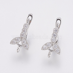 Brass Micro Pave Cubic Zirconia Hoop Earring Findings with Latch Back Closure, Flower, Clear, Platinum, 20x9x13mm, Hole: 1.5mm, Pin: 1.2mm(ZIRC-K075-37P)