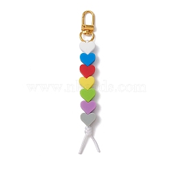 Silicone Heart Beaded Pendant Decorations, with Alloy Swivel Clasps, Colorful, 135mm(HJEW-JM01346)