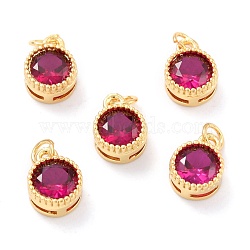 Real 18K Gold Plated Brass Inlaid Cubic Zirconia Charms, with Jump Ring, Long-Lasting Plated, Flat Round, Deep Pink, 9.5x7x4mm, Jump Ring: 4x0.5mm, 2.5mm Inner Diameter(ZIRC-L100-081G-07)