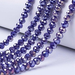 Electroplate Glass Beads Strands, Opaque Solid Color, AB Color Plated, Faceted, Rondelle, Mauve, 6x5mm, Hole: 1mm, about 85~88pcs/strand, 16.1~16.5 inch(41~42cm)(EGLA-A034-P6mm-B07)
