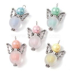 Acrylic and Alloy Pendants, Pumpkin Bead, Butterfly, Mixed Color, 28.5x18x10.5mm, Hole: 3 and 3.5mm(PALLOY-JF02237)