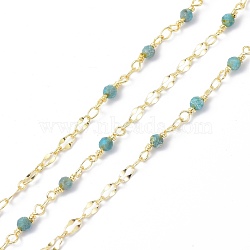 Brass & Natural Apatite Handmade Beaded Chain, with Spool, with Spool, Long-Lasting Plated, Soldered, 9.5x3.5mm, about 10.93 yards(10m)/roll(CHC-D029-15G-04)