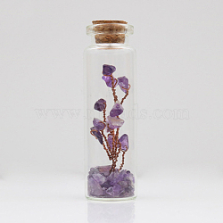 Glass Wishing Bottle Decorations, with Amethyst Chips Tree Inside and Cork Stopper, 22x74mm(TREE-PW0002-08I)