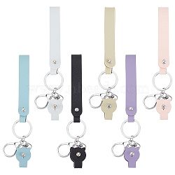 WADORN 6Pcs 6 Colors Cattlehide Leather Wrist Strap Keychains, with Alloy Keychain Clasps, Rectangle & Cat, Mixed Color, 16.5cm, 1pc/color(KEYC-WR0001-12)