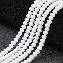 Opaque Solid Color Glass Beads Strands, Faceted, Rondelle, White, 6x5mm, Hole: 1mm, about 85~88pcs/strand, 16.1~16.5 inch(41~42cm)(EGLA-A034-P6mm-D01)