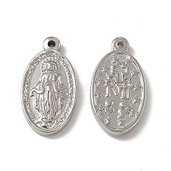 201 Stainless Steel Pendants, Oval with Saint Charm, Stainless Steel Color, 25x13.5x3mm, Hole: 1.5mm(STAS-J401-VC614)