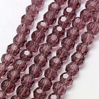 Glass Beads Strands, Faceted(32 Facets), Round, Purple, 8mm, Hole: 1mm, about 70~72pcs/strand, 22.6 inch