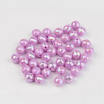 Faceted Colorful Eco-Friendly Poly Styrene Acrylic Round Beads, AB Color, Violet, 6mm, Hole: 1mm, about 5000pcs/500g