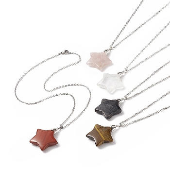 Natural Gemstone Star Pendants Necklace, 304 Stainless Steel Jewelry for Women, 45x0.2cm