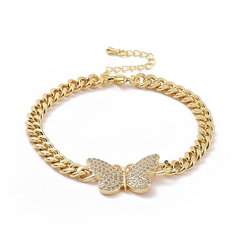 Clear Cubic Zirconia Butterfly Link Bracelet, Brass Jewelry for Women, Golden, 7-1/4 inch(18.5cm)