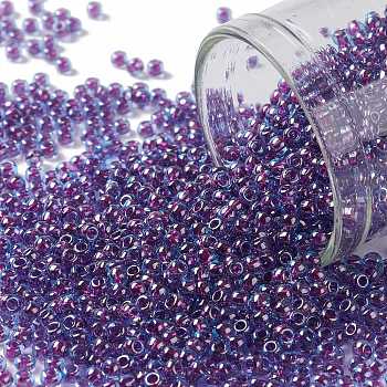 TOHO Round Seed Beads, Japanese Seed Beads, (252) Inside Color Aqua/Purple Lined, 11/0, 2.2mm, Hole: 0.8mm, about 1110pcs/10g