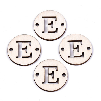 Unfinished Natural Poplar Wood Links Connectors, Laser Cut, Flat Round with Word, Letter.E, 29.5x2.5mm, Hole: 2.5mm