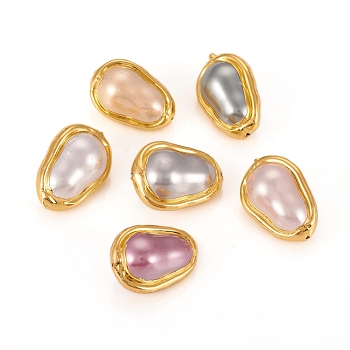 Shell Pearl Beads, with Golden Plated Edge Brass Findings, Teardrop, Mixed Color, 23~23.5x16~16.5x12~13mm, Hole: 0.8mm