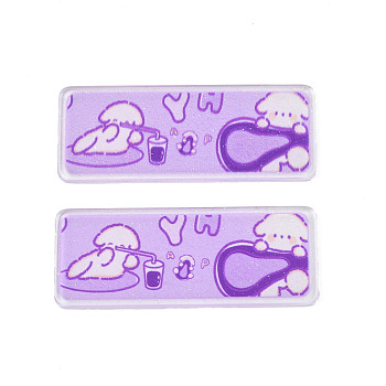 Transparent Printed Acrylic Cabochons, with Glitter Powder, Rectangle with Rabbit, Lilac, 50x50x2mm