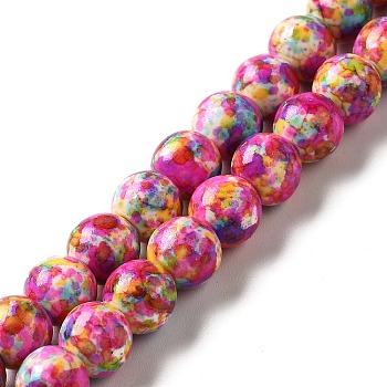 Synthetic Turquoise Dyed Beads Strands, Round, Fuchsia, 7~8x7~8mm, Hole: 1mm, about 50pcs/strand, 14.29~14.65''(36.3~37.2cm)