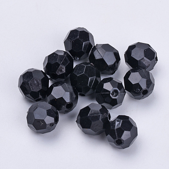 Acrylic Beads, Faceted, Round, Black, 12x11.5mm, Hole: 1.7mm, about 550pcs/500g